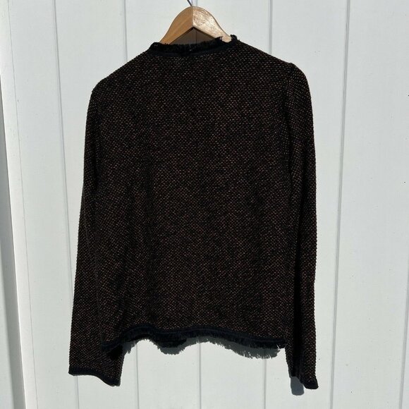 Ann Taylor Cardigan Sweater Orange Pink Black Open Fringe Knit Large - Picture 4 of 6